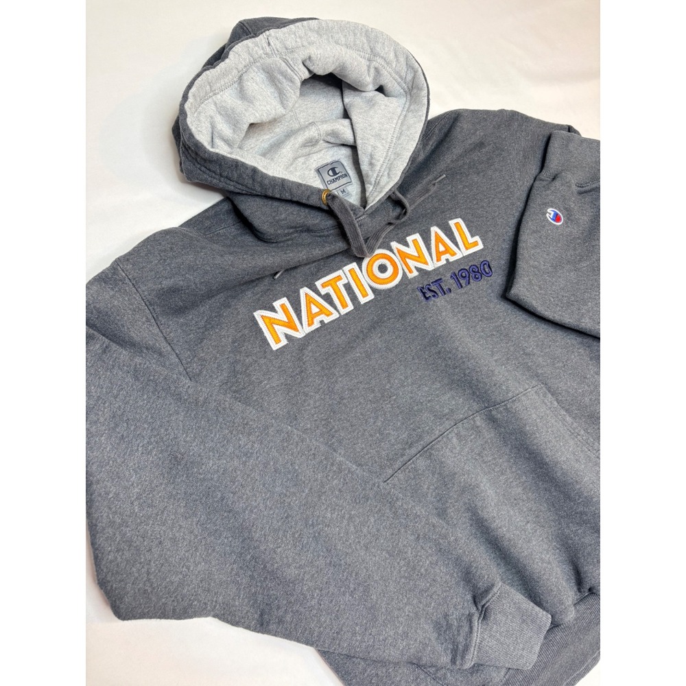 Champion Mens National Est 1980 Hoodie Gray Powerblend Sweatshirt Medium S171